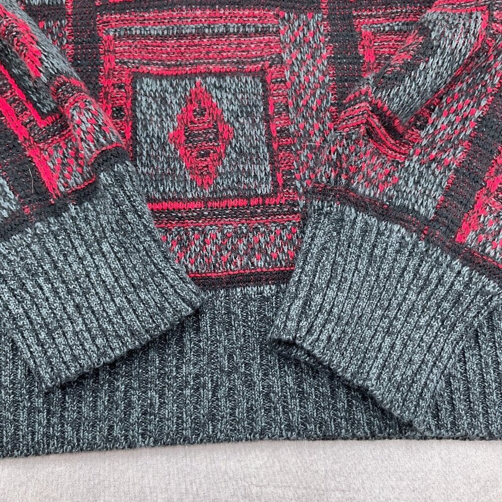 Todays News Sweater Men Large 42 Red Gray Black‎ Diamond Acrylic 80s 90s VTG - Picture 5 of 11